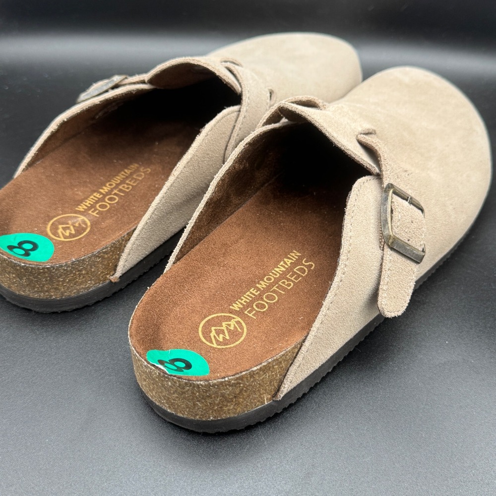 White Mountain Suede Buckle Clogs Stone Beige Footbeds Mules Womens 8 - Picture 7 of 8
